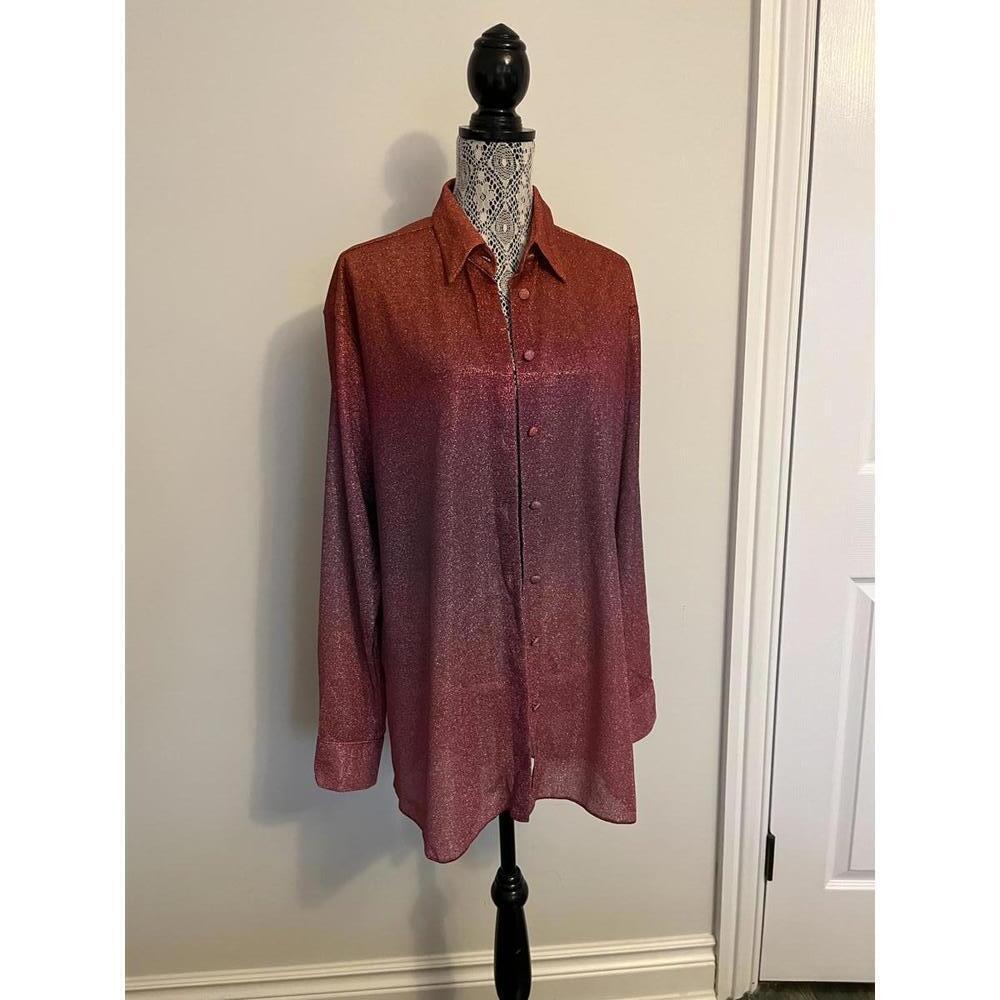 Oseree metallic ombre purple and orange button up